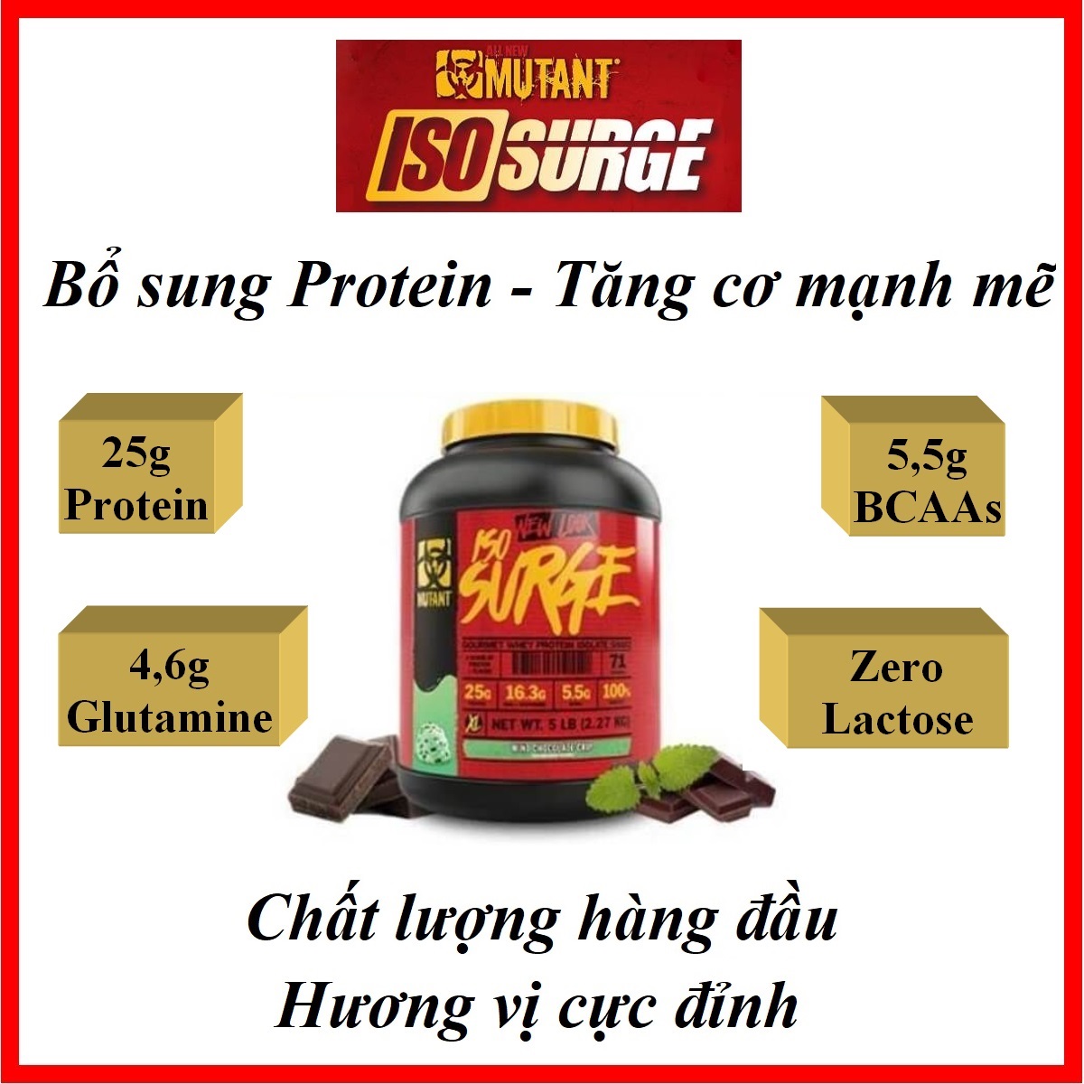 Mutant Iso Surge 5Lbs 2,3kg  - Bổ sung Protein hấp thu cực nhanh, Tăng Cơ, phục hồi Cơ, hương vị tuyệt vời