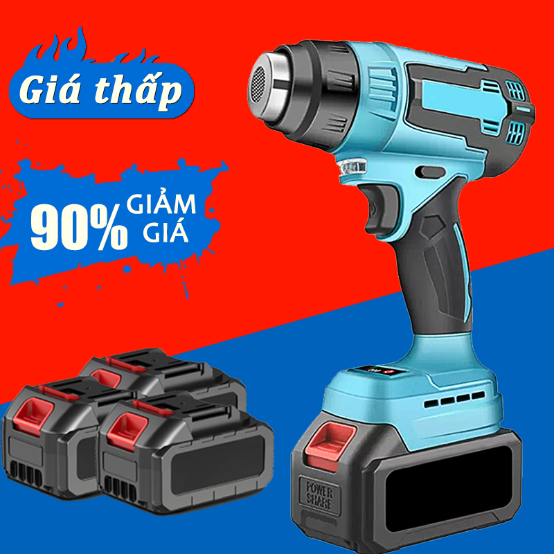Máy khò nhiệt cầm tay dùng pin 21v,Máy khò hàn điện tử,Công suất 2200W,Dùng pin Makita chân phổ thông 4cm,Khò màng co,Nhiệt độ tới 600 độ C