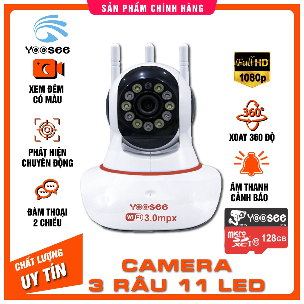 Camera yoosee ip 3 râu 11 led, xoay 360 - full hd 1080p - ban đêm có màu/ camera yoosee góc rộng siêu nét