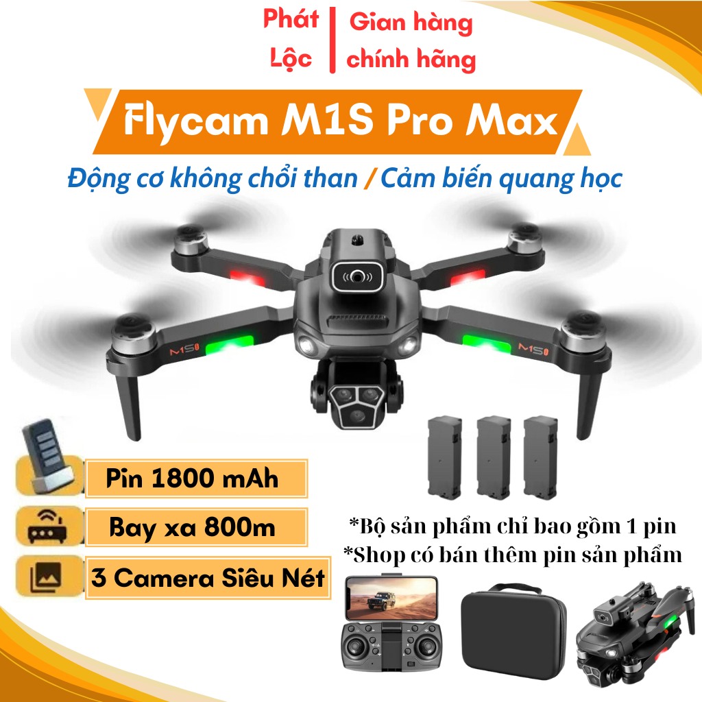 Máy Bay Flycam Camera 4K M1S Pro Max, Drone Mini Điều Khiển Từ Xa 4 Cánh Cảm Biến Chống Va Chạm, Không Chổi Than, Bay 20 Phút, Xa 1000m