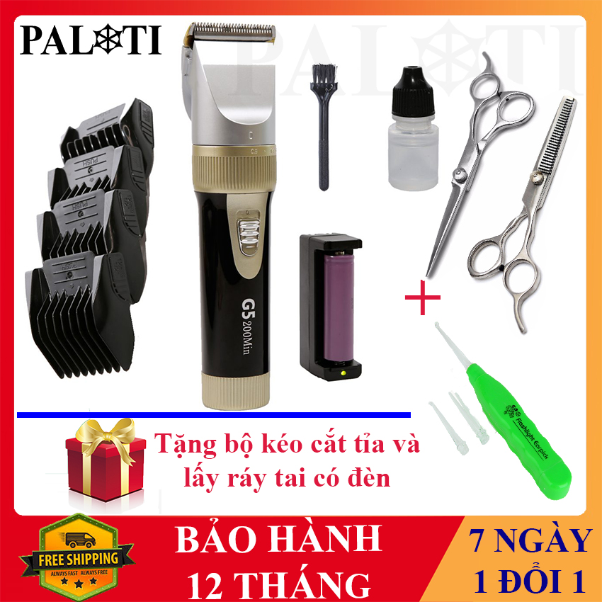 Tông đơ hớt tóc kato g5 200 phút tặng bộ kéo cắt tỉa + lấy ráy tai có đèn - tăng đơ cắt tóc