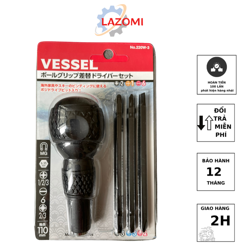 Bộ tô vít 2 đầu 6 cỡ vít vessel no.220w-3 made in japan - lazomi tools