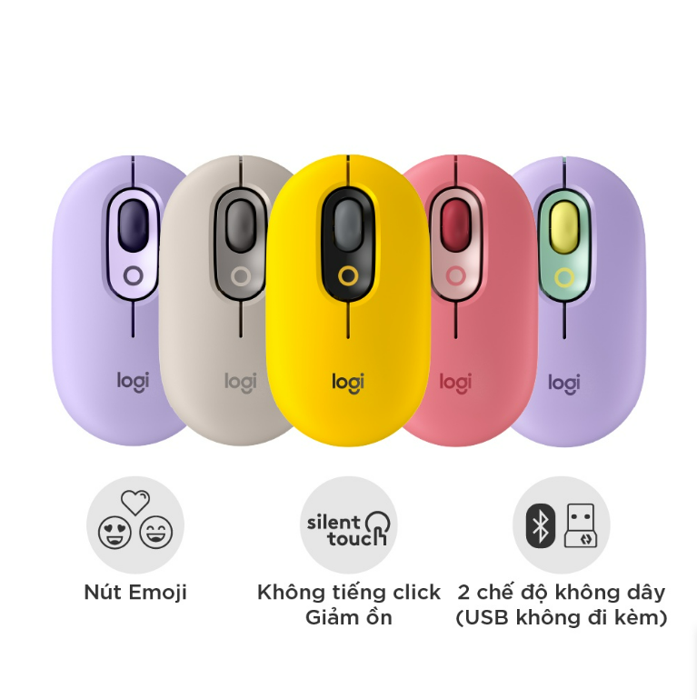 Chuột không dây bluetooth Logitech POP Mouse - Emoji tùy chỉnh, SilentTouch giảm ồn