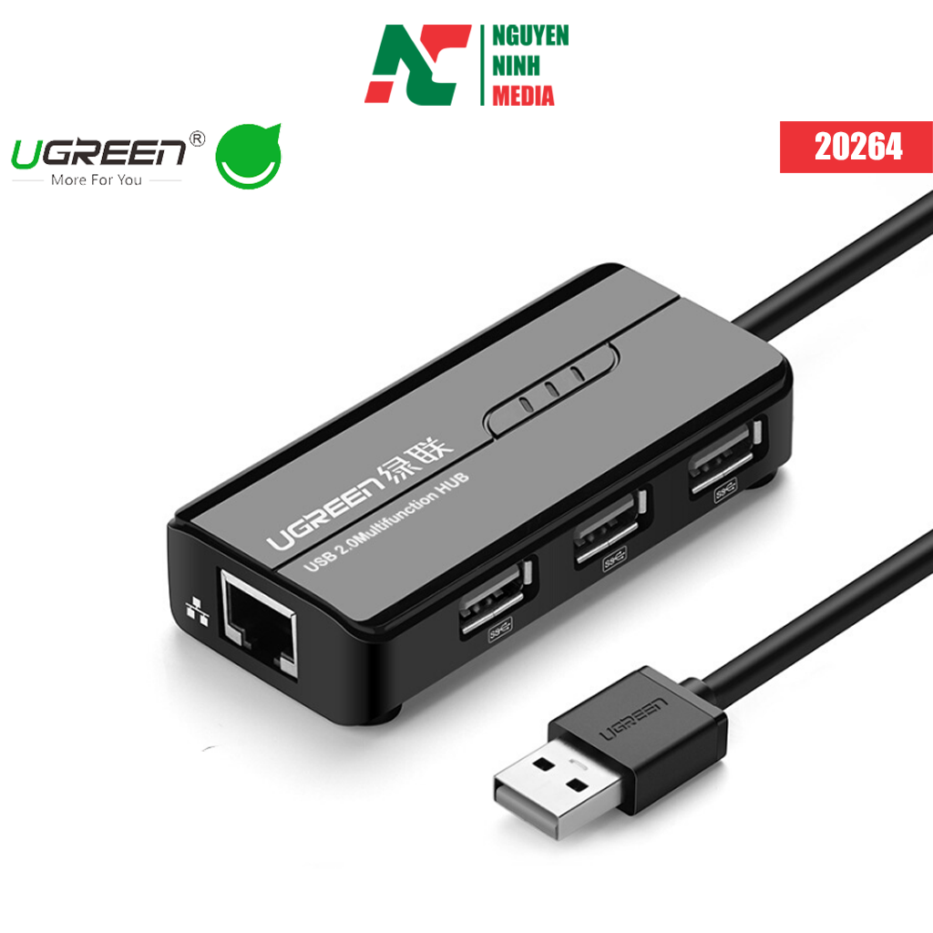 Cáp chuyển đổi ugreen usb 2.0 sang rj45 3 x usb 2.0 20264 dài 15cm