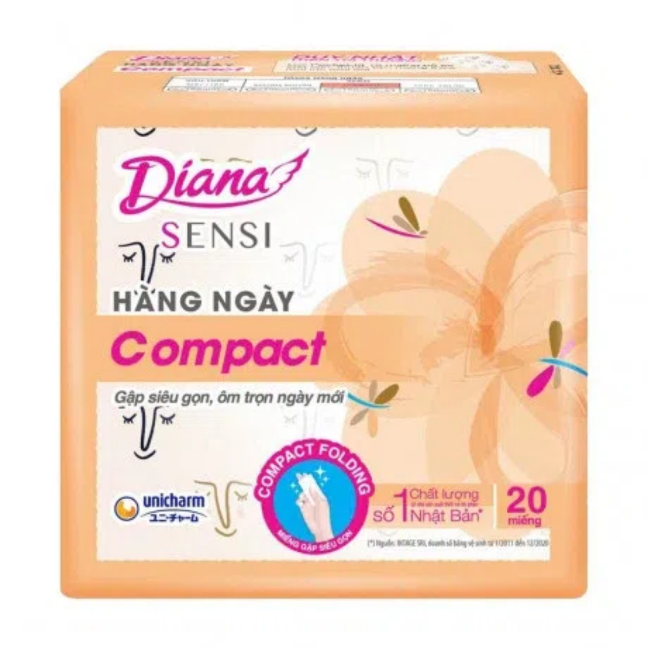 1 thùng 48 gói băng vệ sinh diana compact hàng ngày êm mềm tối đa "