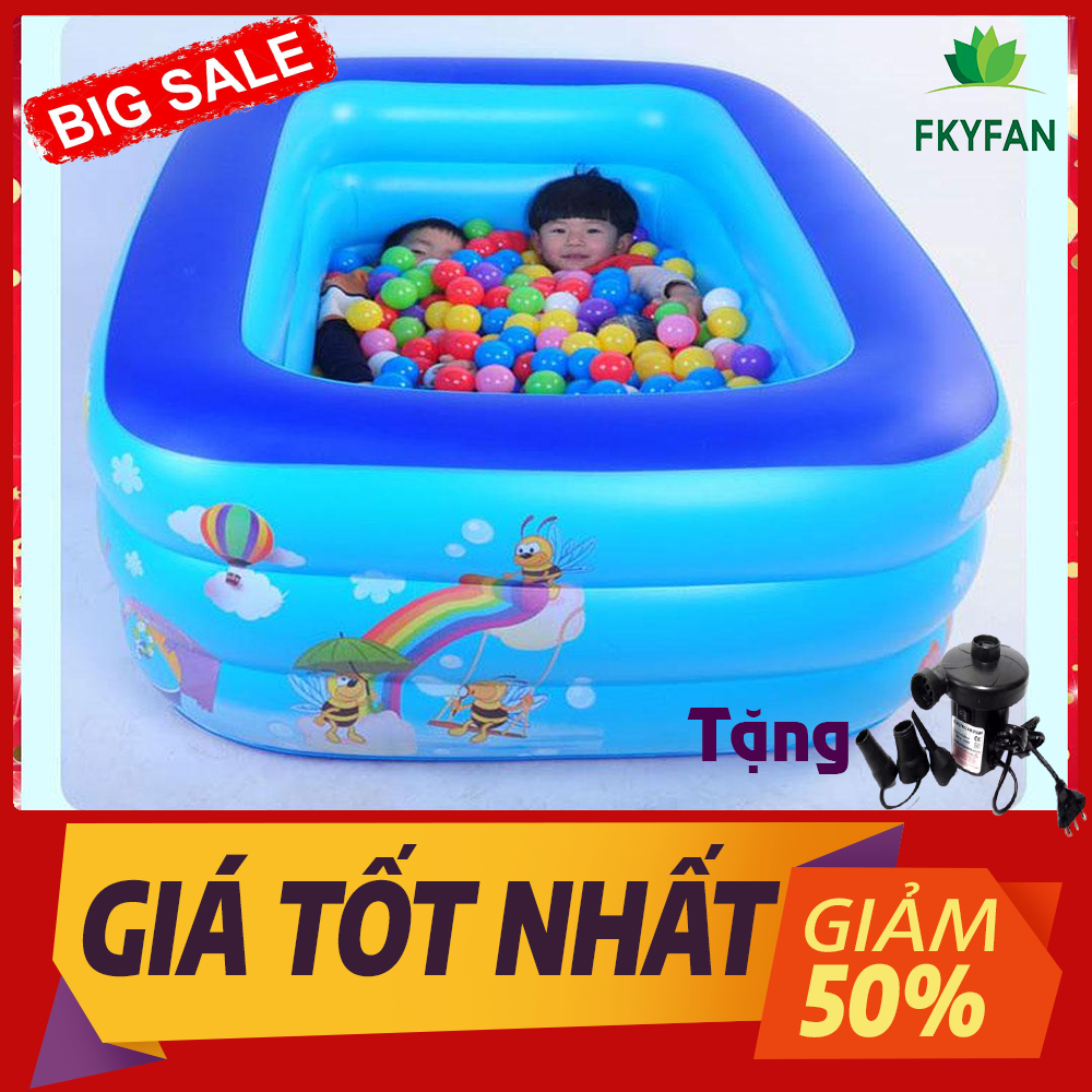 (BỂ 1m3+TẶNG BƠM ĐIỆN +MIẾNG DÁN + KEO BỂ ) Bể bơi phao đại dương trẻ em 3 tầng ( 130 X 90 X 55 cm ) giá rẻ có họa tiết ngỗ nghĩnh đáng yêu , Hồ bơi dành cho trẻ em người lớn-m3BĐ