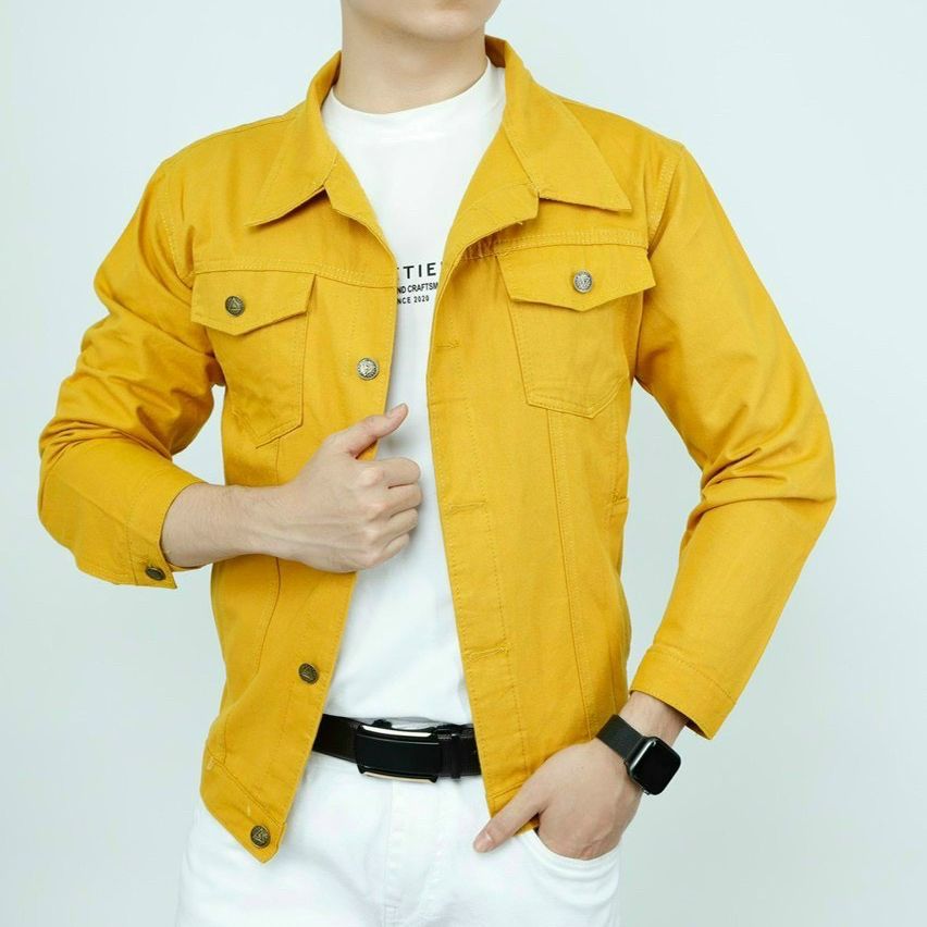 Áo khoác kaki jean nam màu vàng có túi trước phong cách hàn quốc hot trend