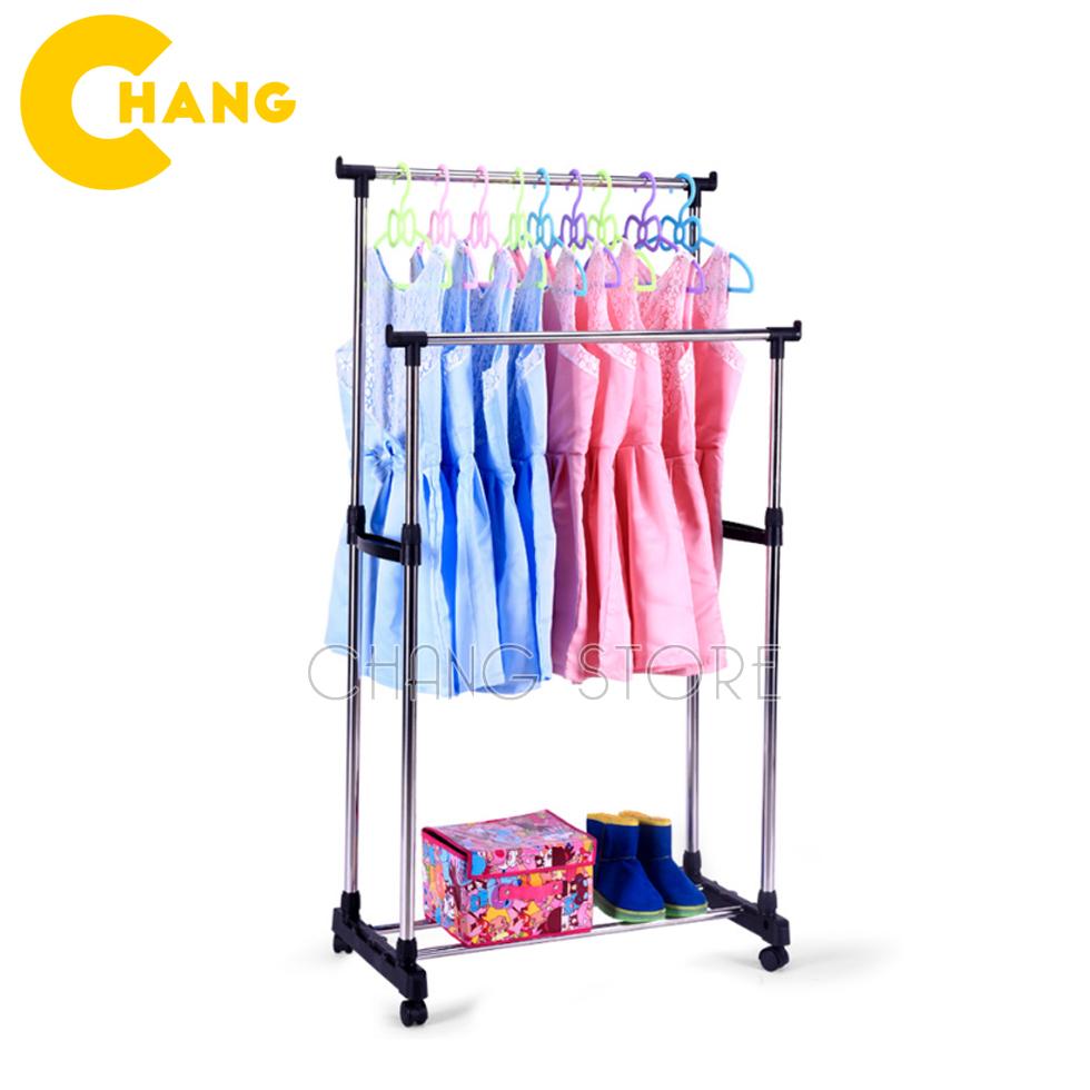 Giàn phơi inox thông minh 2 tầng, có bánh xe dễ dàng di chuyển khả năng chịu lực tốt