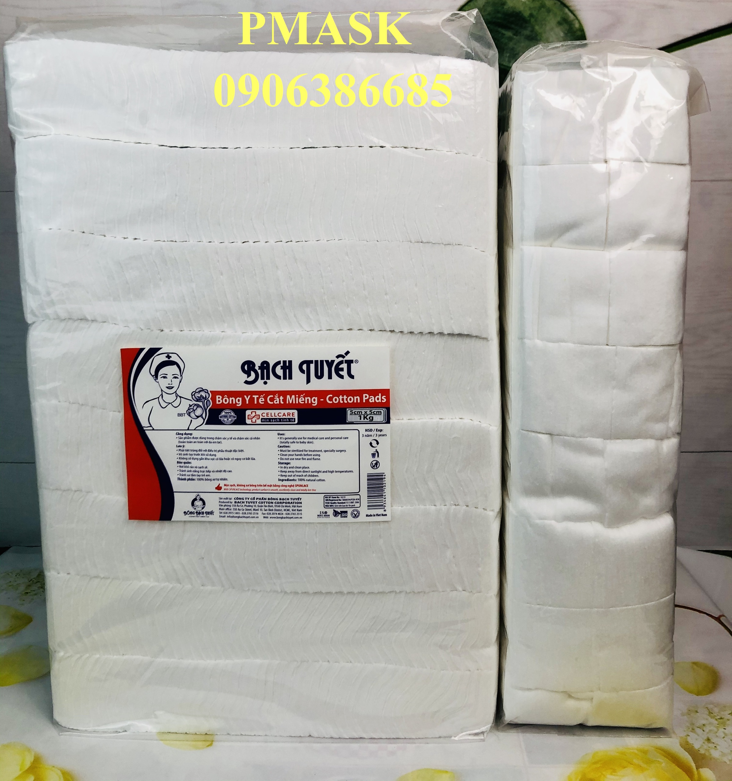 Bông y tế Bạch Tuyết cắt miếng 5x5 gói 1kg tiện lợi, vệ sinh cho bé, chăm sóc vết thương