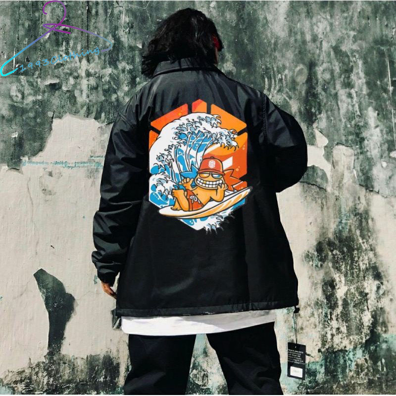 ÁO KHOÁC KAKI NÚT BẤM/ ÁO JACKET ĐEN IN HÌNH SWE SÓNG 👚FREESHIP👚LOCAL BRAND,HÀNG VNXK 2 LỚP CHÓNG NẮNG,1993CLOTHING
