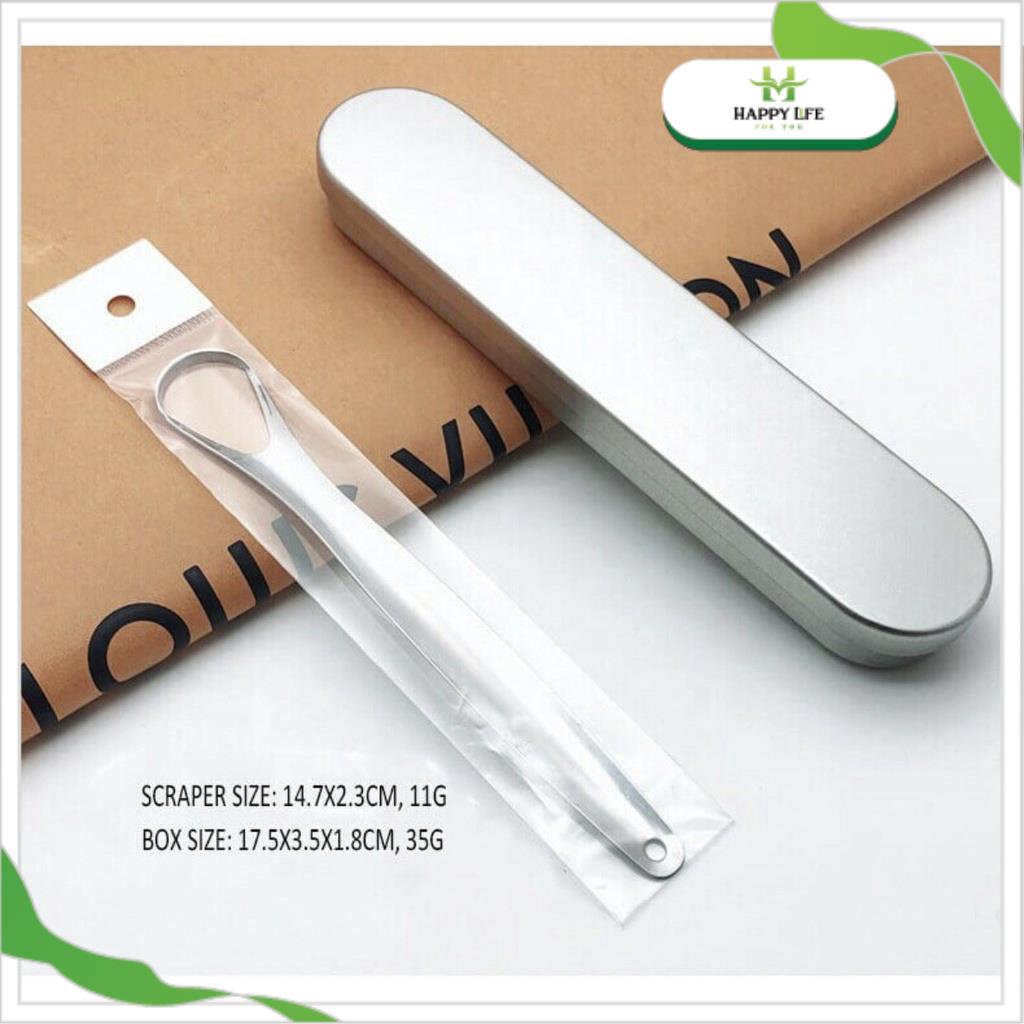 Cạo lưỡi inox dụng cụ vệ sinh lưỡi vệ sinh răng miệng cao cấp kèm hộp đựng sang trọng  - Happy Life 4U