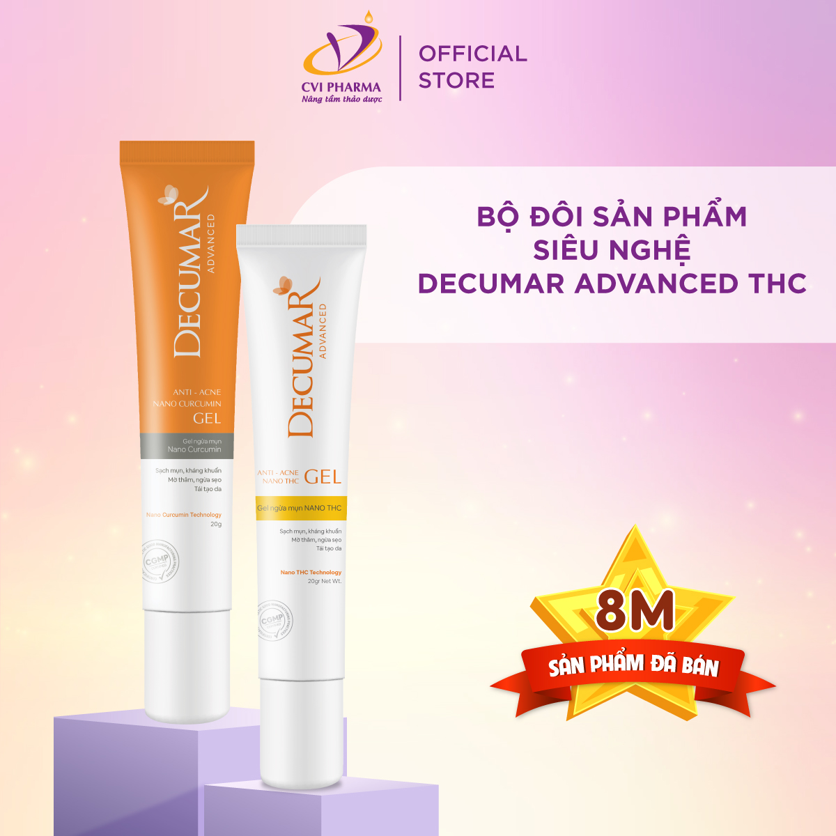 Bộ đôi sản phẩm Siêu Nghệ  Decumar Advanced + Nghệ Trắng Decumar Advanced THC  sạch các loại mụn và sáng da sau 2 tuần sử dụng
