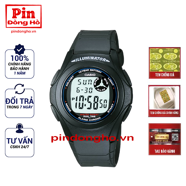Đồng hồ casio nam f-200w-1a dây cao su chính hãng