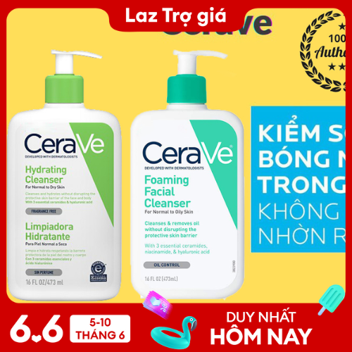 (CHÍNH HÃNG MỸ 236ML)Sữa Rửa Mặt Sạch Sâu cho mọi da Dưỡng Ẩm Cerave Developed With Dermatologists Foaming Cleanser