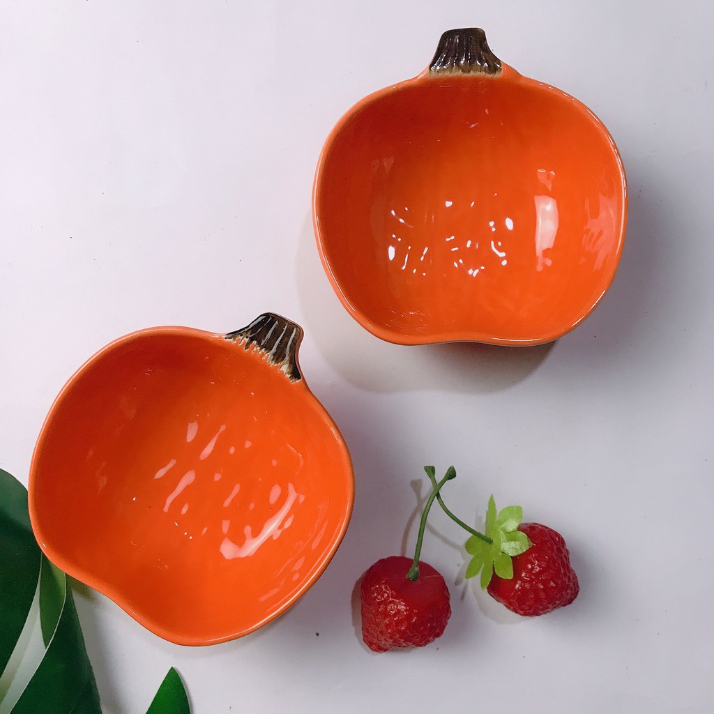Bát sứ ăn dặm cao cấp bí đỏ cam sâu lòng