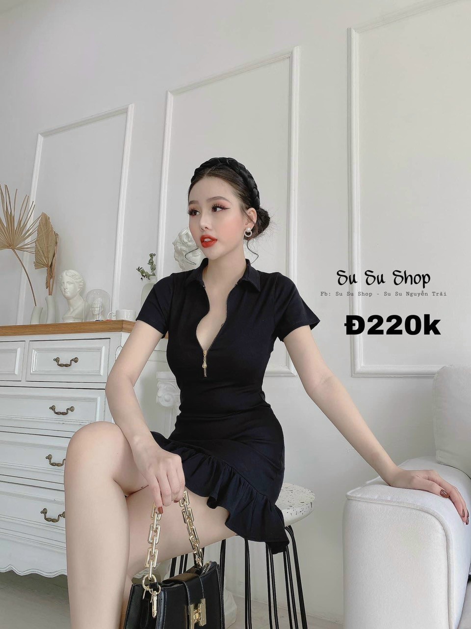 [HCM]đầm tay ngắn dây khóa kéo phối đuôi cá sành đệu  863