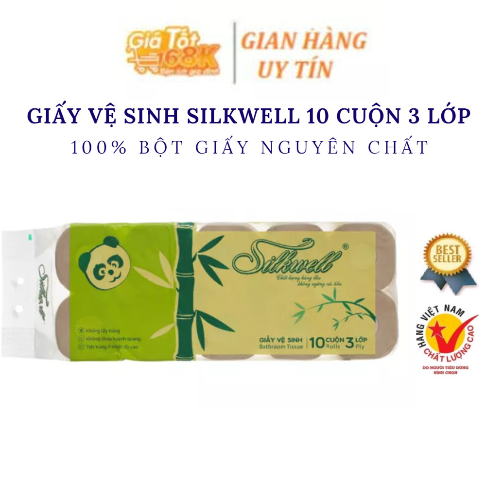 ( 1 LỐC / 10 CUỘN ) Giấy vệ sinh 3 lớp SILKWELL GẤU TRÚC cao cấp dày và mịn có lõi - Giá tốt 168
