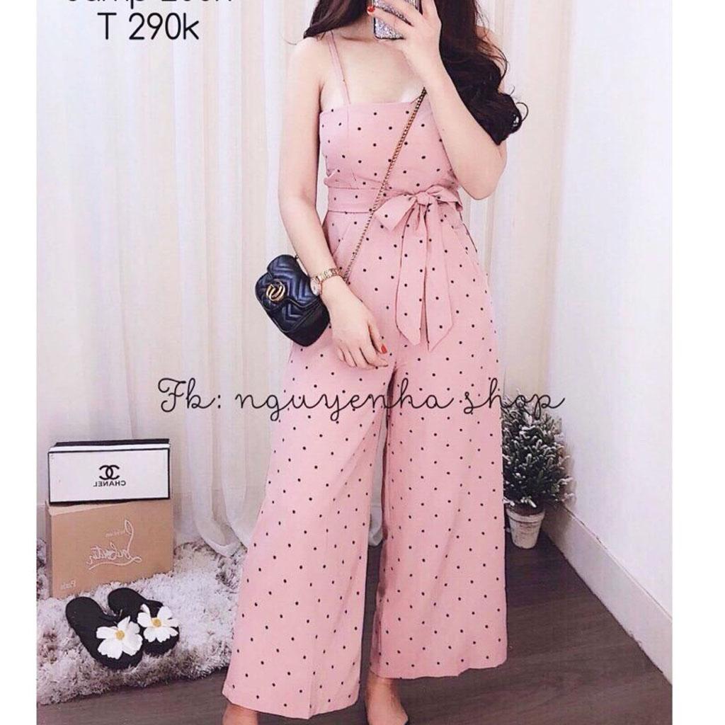 Set bộ jum nữ dài quần ống rộng chất voan phối chấm bi đẹp