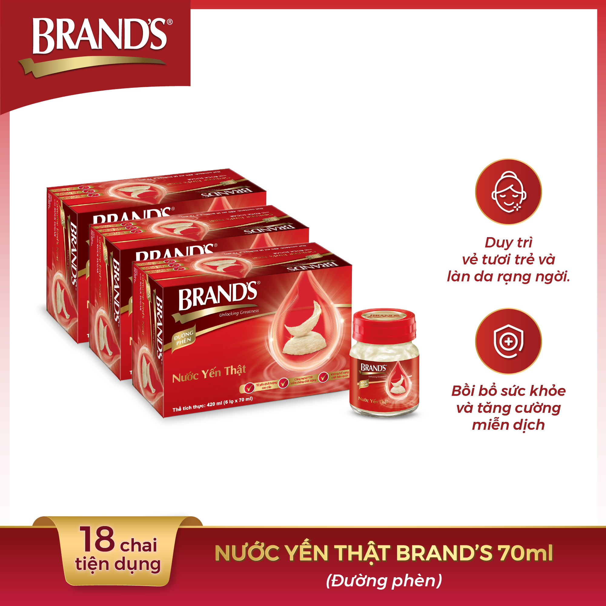 Combo 3 hộp 6 chai nước yến thật brand's đường phèn