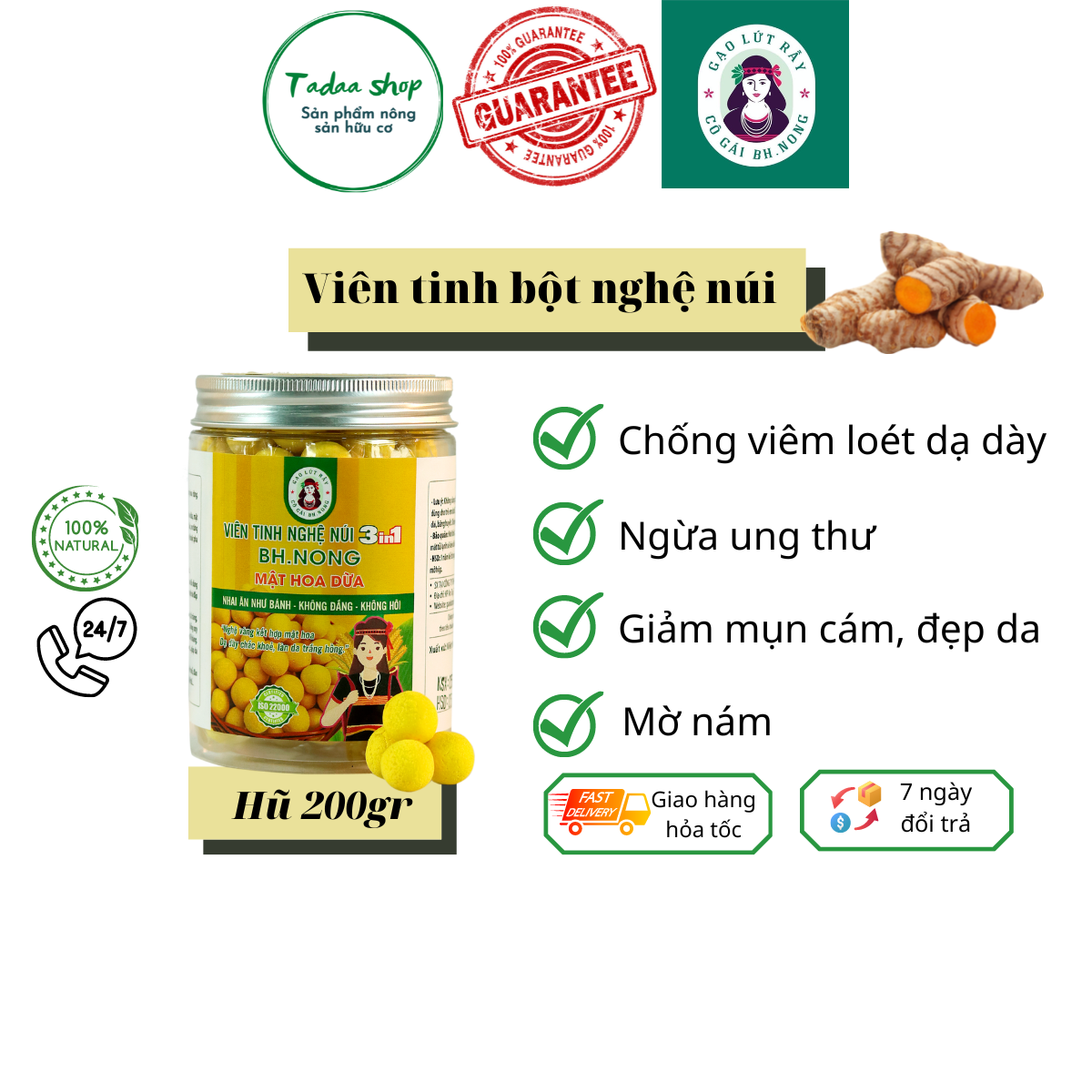 Viên tinh bột nghệ mật hoa dừa Bh.Nong - đẹp da - giảm thâm nám
