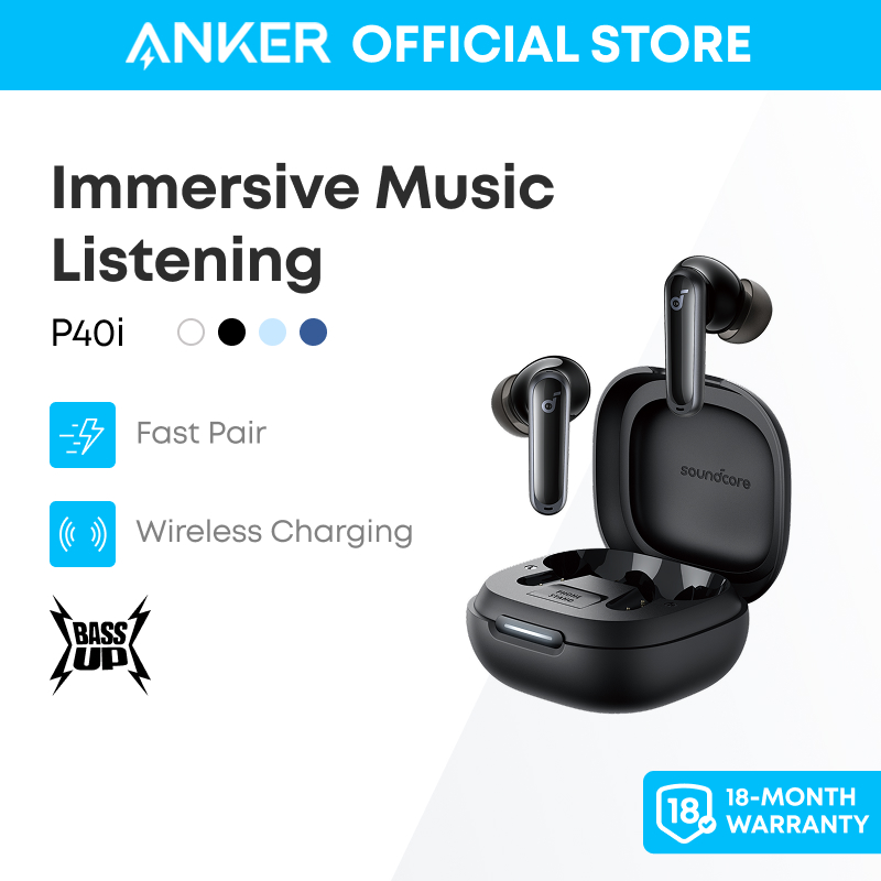  Soundcore P40i TWS by Anker ANC Wireless Earbuds Heavy Bass 60H Playtime 2-in-1 Case and Phone Stand Headset IPX5 Wireless Charging Bluetooth 5.3 Phone Holder 