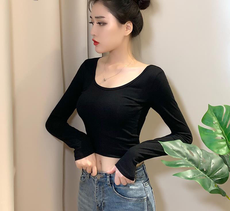Áo Thun Croptop Body Cổ Chữ U Tay Dài Dáng Ôm Cổ Vuông Ulzzang