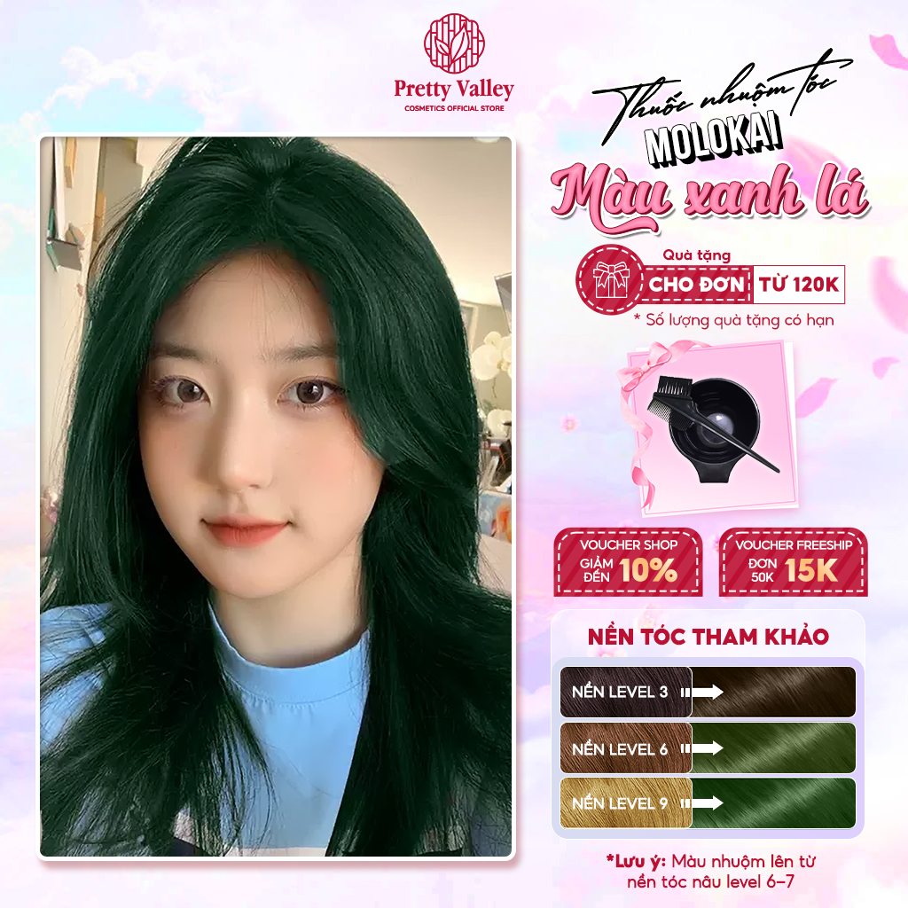 Thuốc nhuộm tóc màu XANH LÁ Molokai siêu dưỡng, nhuộm tóc an toàn tại nhà lên màu chuẩn  - Pretty Valley Hair