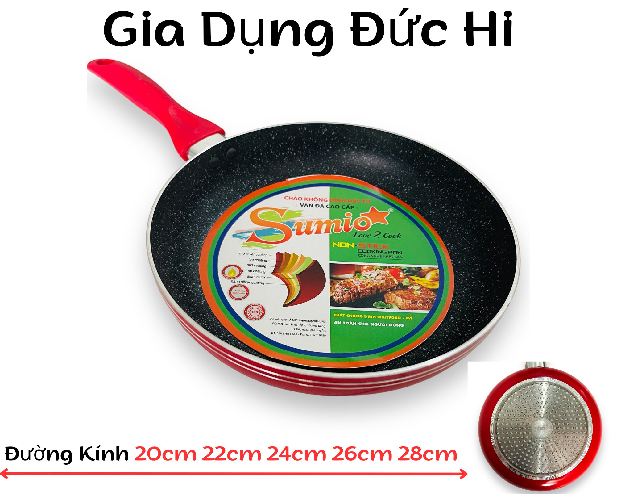 Chảo chống dính vân đá đáy từ cao cấp đủ size 20cm 22cm 24cm 26cm 28cm