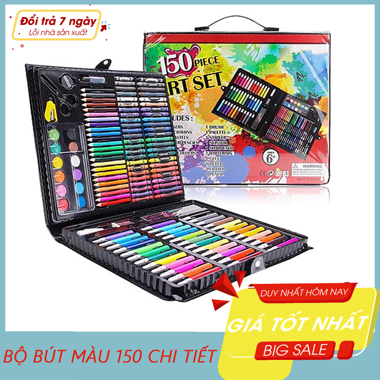 Bộ bút màu 150 món (Màu dạ, màu chì, màu nước), Bộ Màu 150 Chi Tiết Cho Bé-Bút màu, Đồ chơi cho bé - Bút màu cho bé - Hộp màu 150 chi tiết - Giao màu ngẫu nhiên