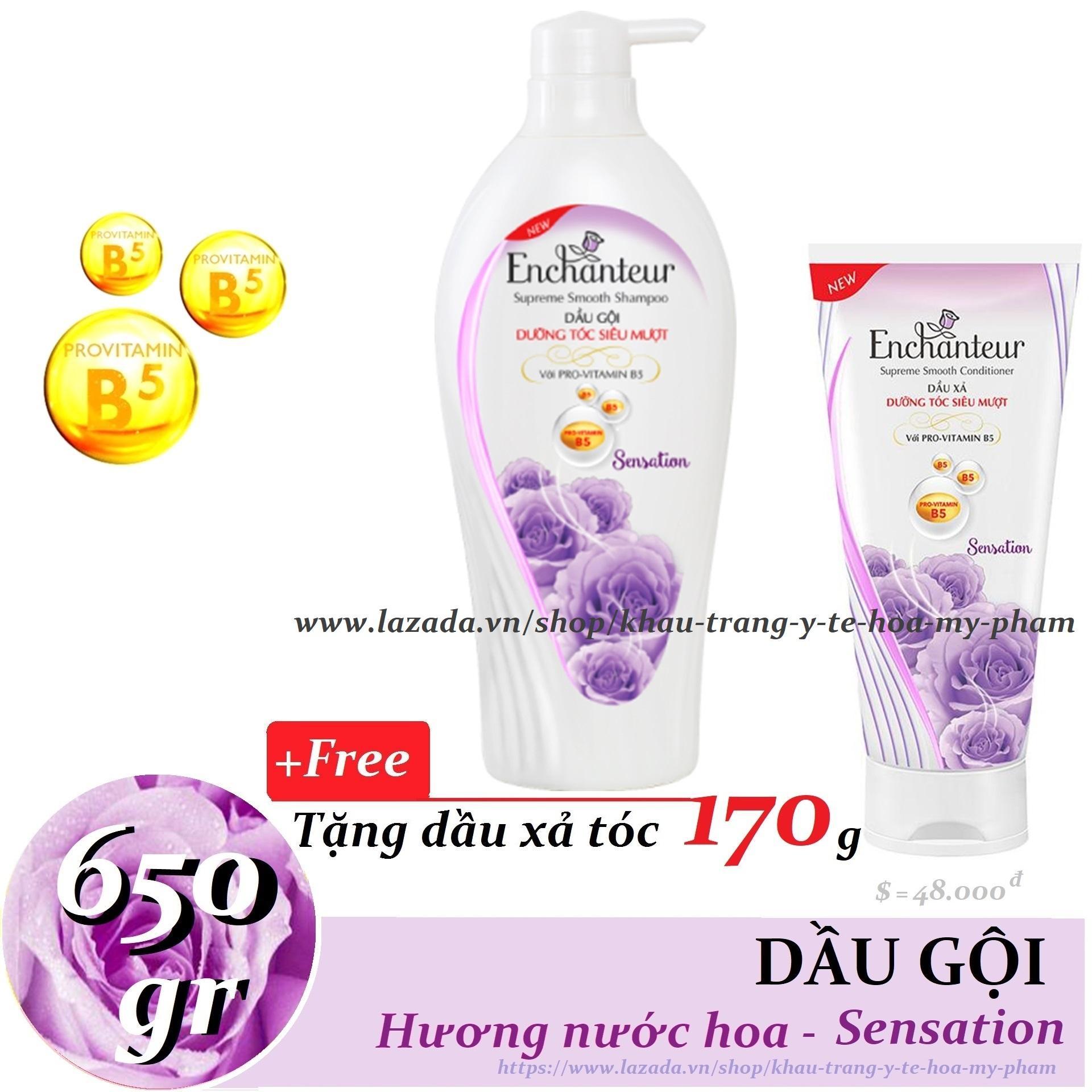 Enchanteur - Dầu gội Dưỡng Tóc siêu mượt Sensation 650 gr + Tặng dầu xả tóc 170 gr