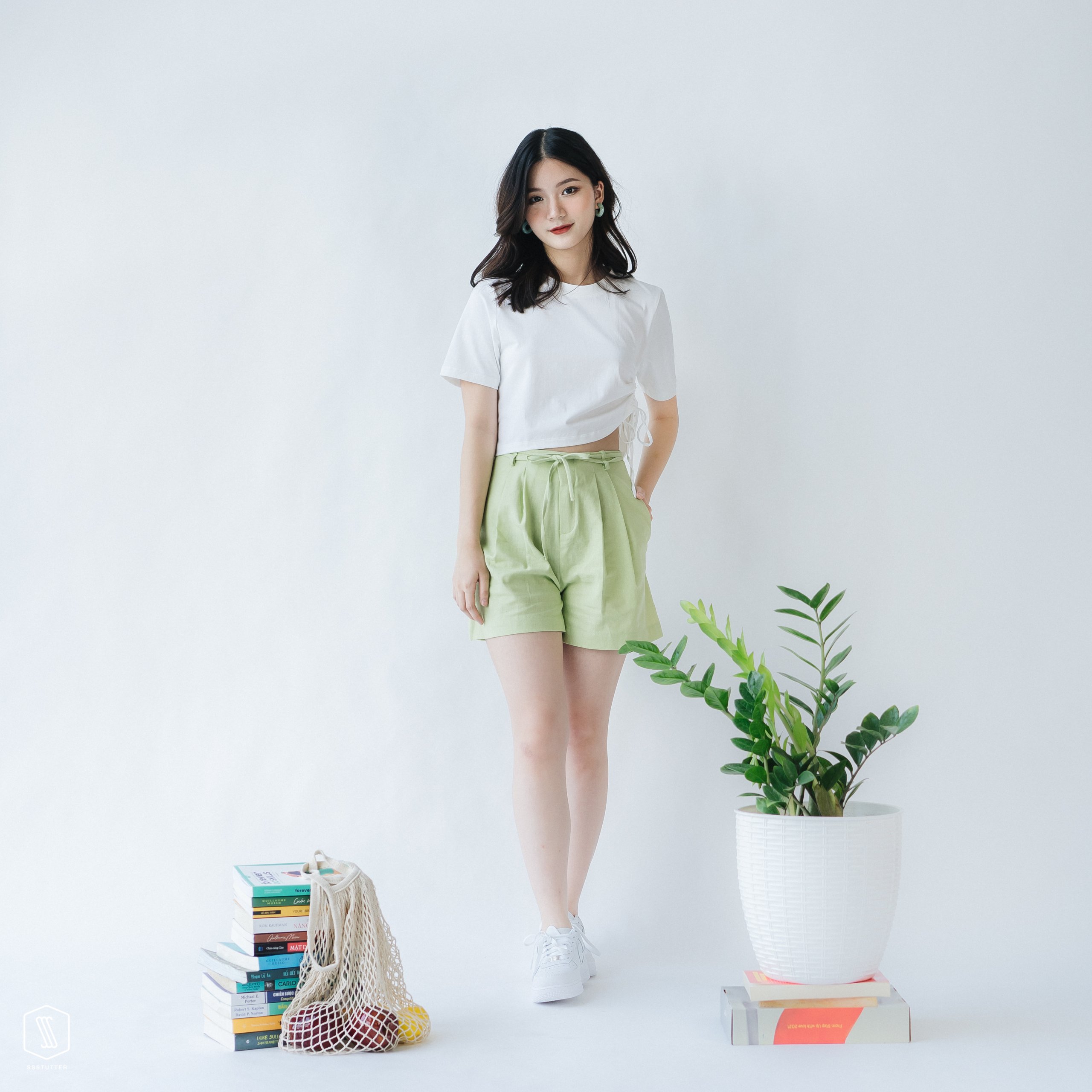 Quần short nữ SSSTUTTER chất linen thoáng mát đai thắt nơ self-tie shorts