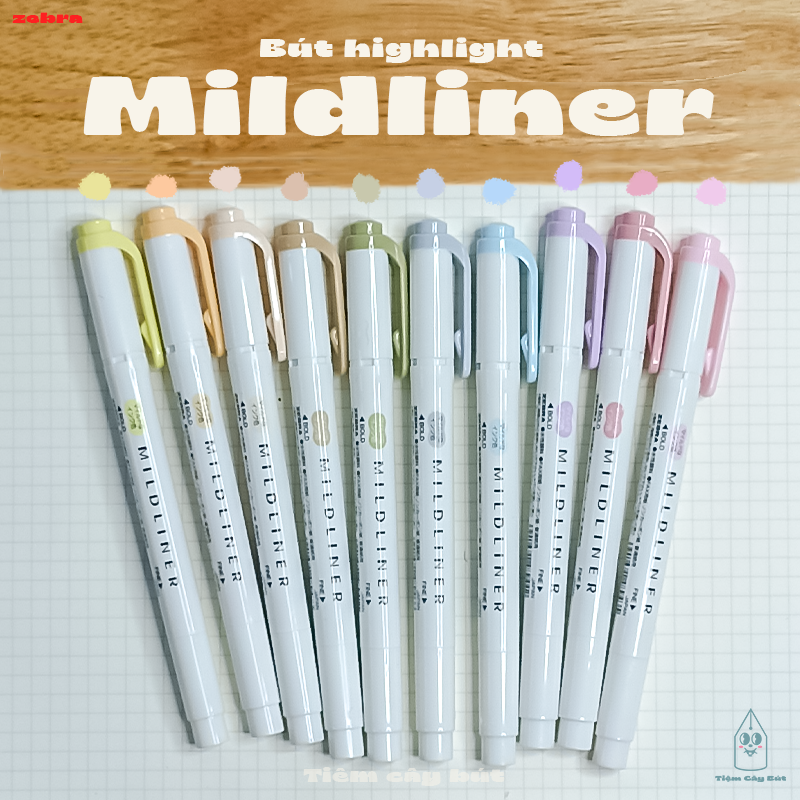 Bút dạ quang đánh dấu highlight hai đầu Zebra Mildliner nhiều màu sắc