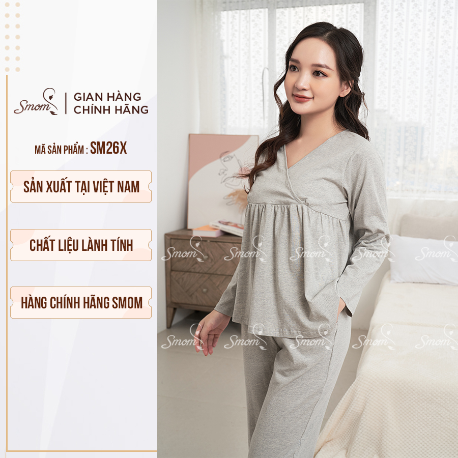 Bộ đồ bầu và sau sinh cotton cao cấp mặc nhà thu đông 2021 thương hiệu smom mã sm26