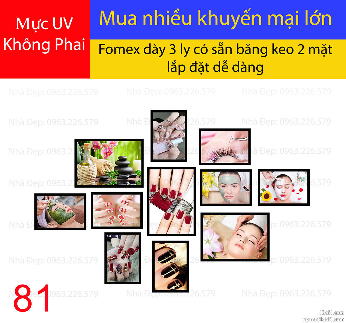 Bộ tranh FOMEX dán tường tổng hợp Nail + Mi + Spa 11 tấm. Mã 81
