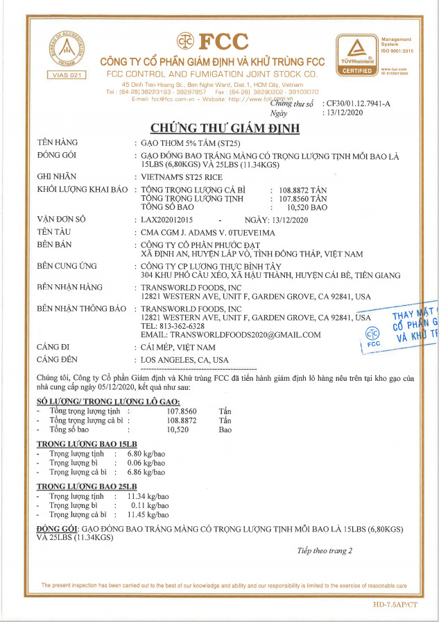 Gạo ST25 Thiên Thanh Túi 5kg