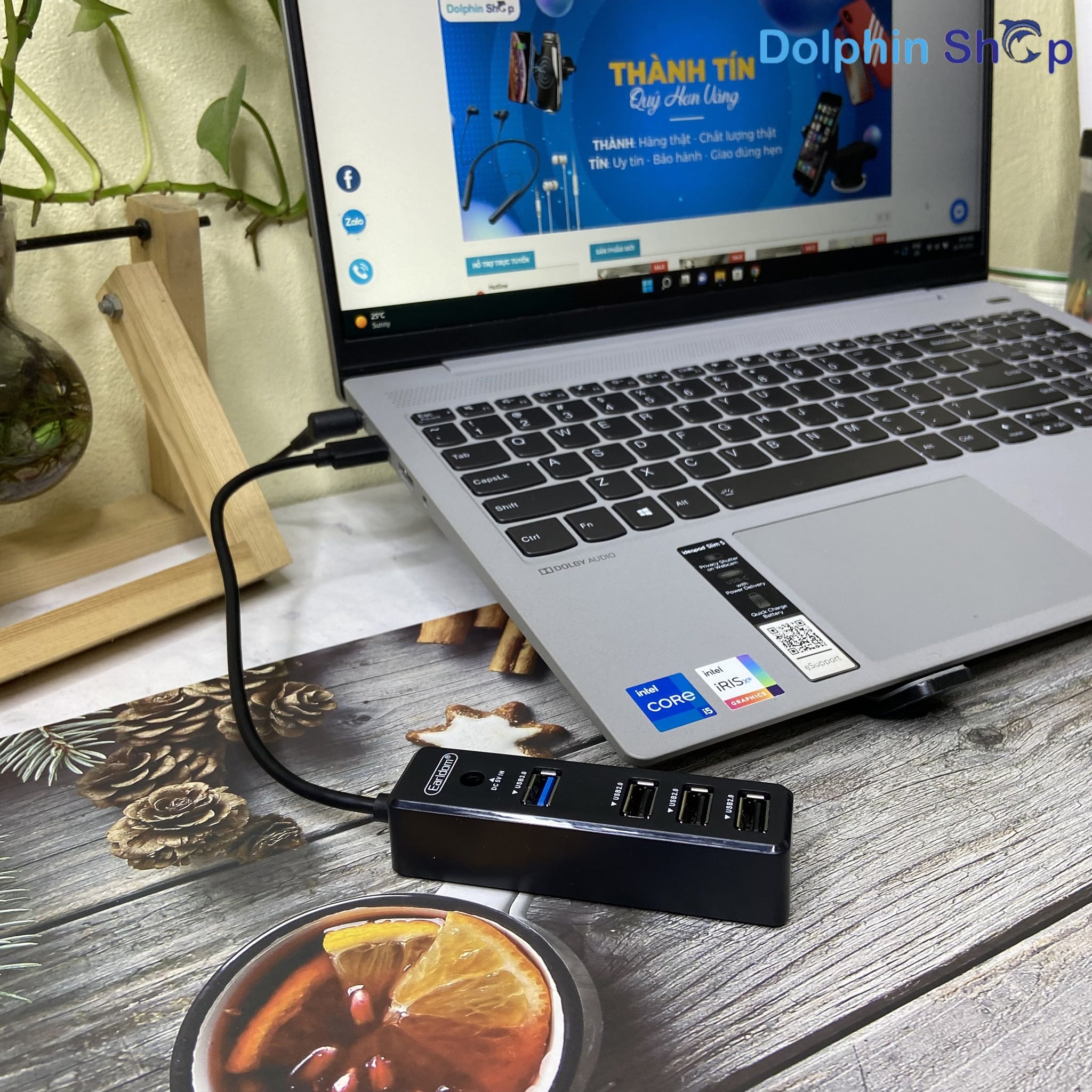 Hub typec chia 4 cổng usb cho laptop, máy tính earldom hub08