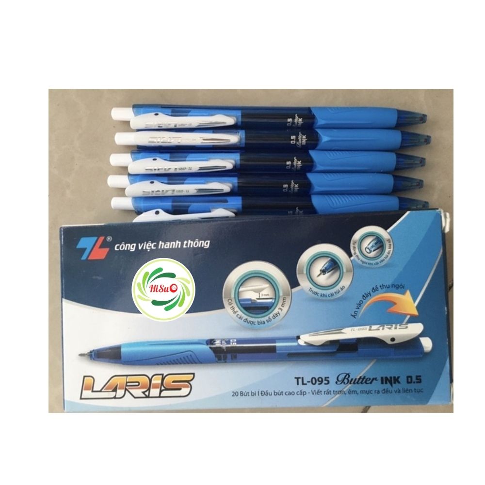 Hộp 20 cây - bút bi thiên long laris - hisuo - tl095 - chính hãng giá rẻ đầu bi 0.5mm màu xanh nét mảnh êm tay bền bỉ