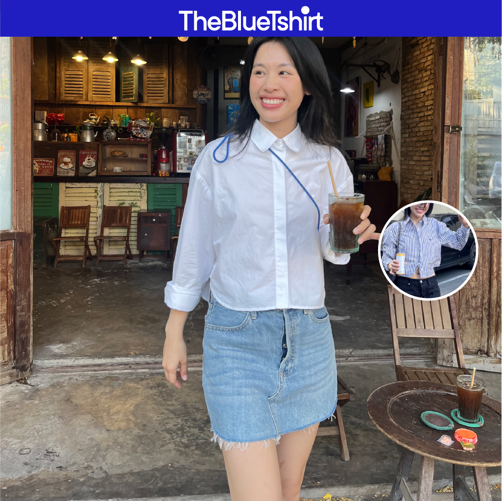 TheBlueTshirt - Áo sơ mi croptop tay dài - Cropped Shirt