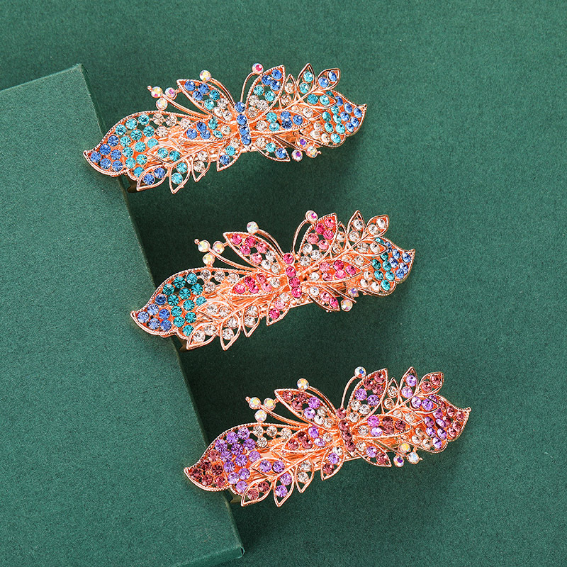 Colorful Headdress Rhinestone Butterfly Hairpin Spring Clip Elegant Ladies Hair Accessories for women