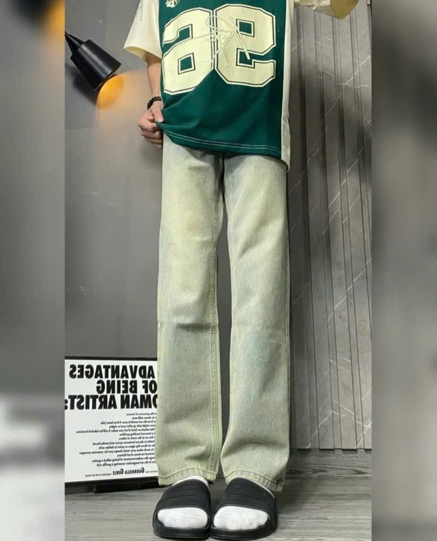 quần baggy jean nam nữ ống rộng lưng cao,quần jean nam ống suông xanh rách gối kiểu cá tính đẹp giá rẻ