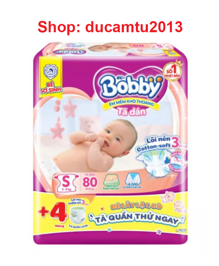Tã dán bobby sơ sinh đệm thun s80+