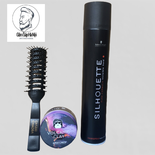 Combo Gôm Xịt Tóc Silhouette 400ML + Sáp Vuốt Tóc Volcanic Clay (Nắp Nhôm) + Lược Chaoba