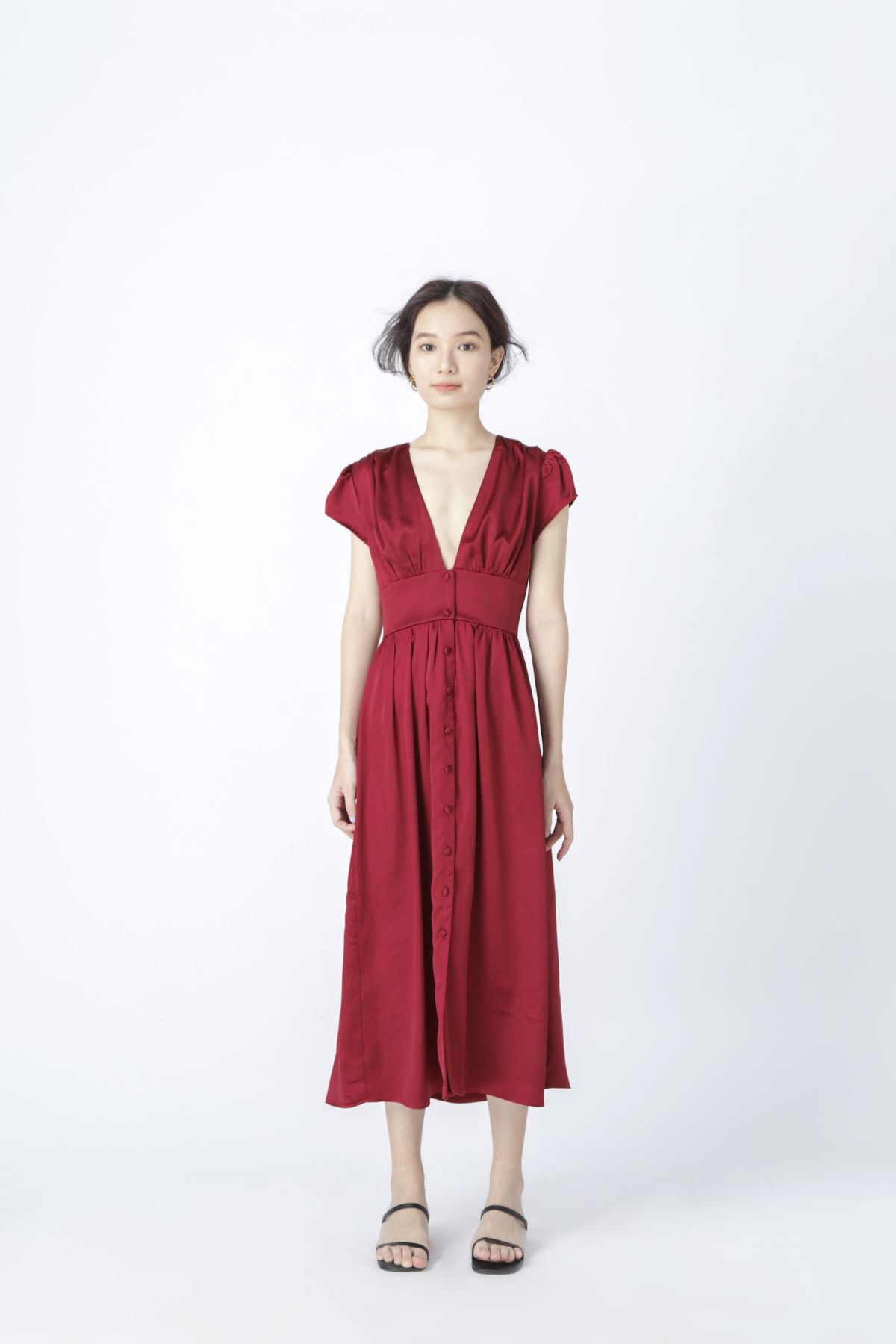Aoem - red sunshine dress - đầm lụa đỏ tay lửng