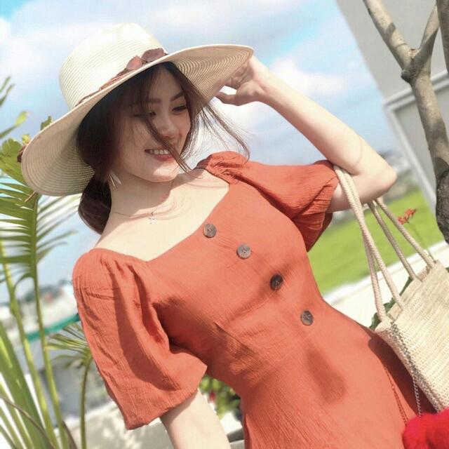 Đầm cam tay Bo