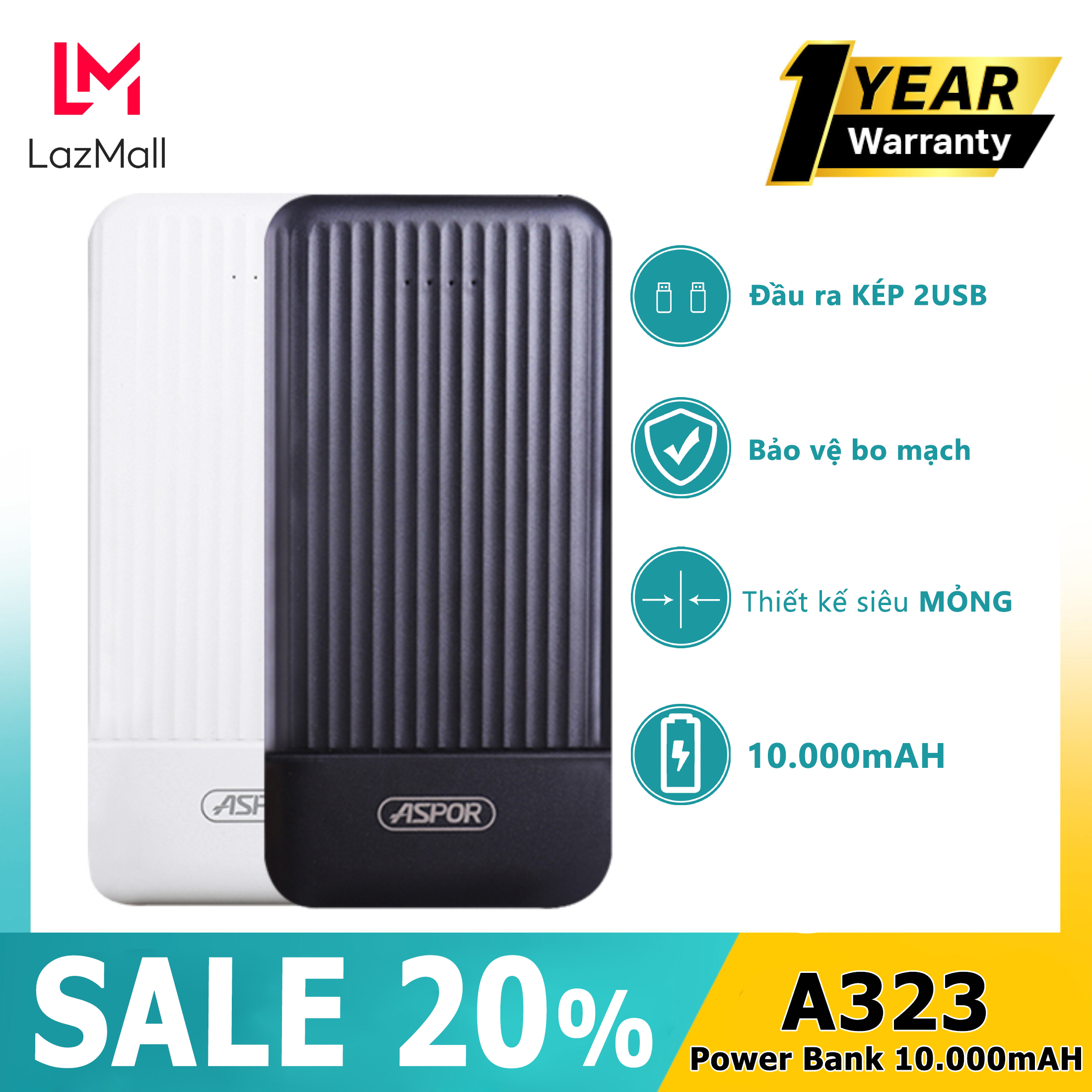 TẶNG MINI MICRO Cables - BẢO HÀNH 12 THÁNG 1 ĐỔI 1 - Sạc dự phòng 10.000mAH ASPOR A323 - Pin sạc dự phòng iphone Samsung Xiaomi - Sạc pin dự phòng mini có đèn LED báo dung lượng - Cục sạc pin dự phòng nhỏ gọn mini cho điện thoại -TẾT