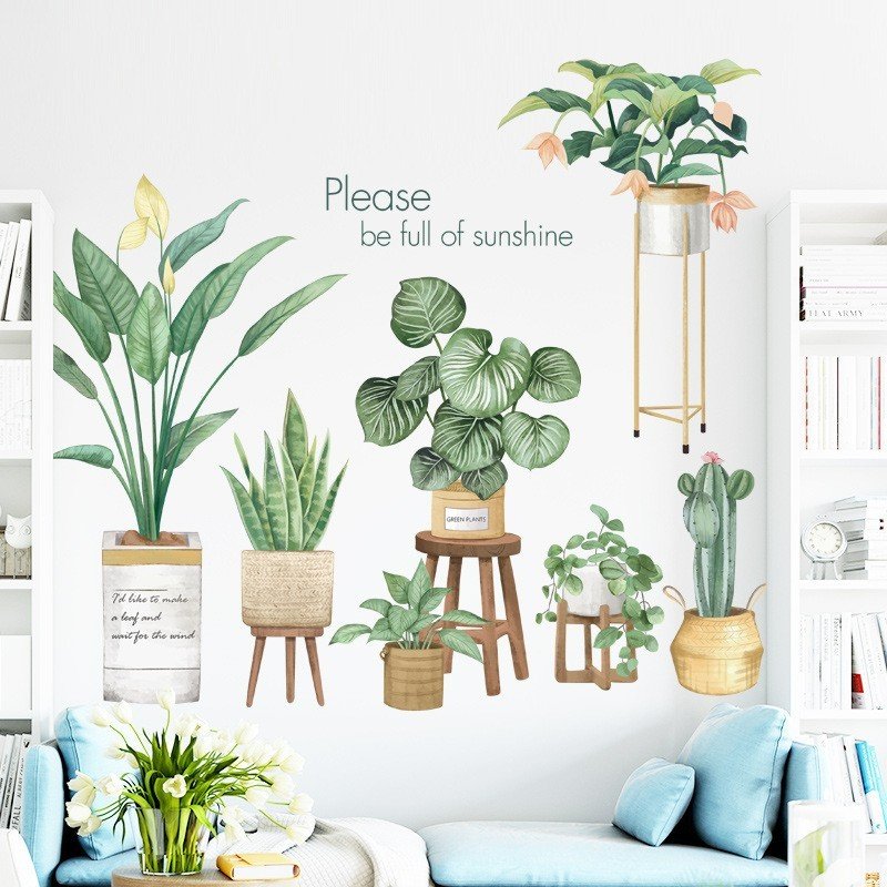 Tranh decal dán tường trang trí phòng khách BỘ CHẬU CÂY SIMPLE MOI, decal dán tường, sticker dán tường,Giấy dán tường, tranh dán tường PVC không thấm nước