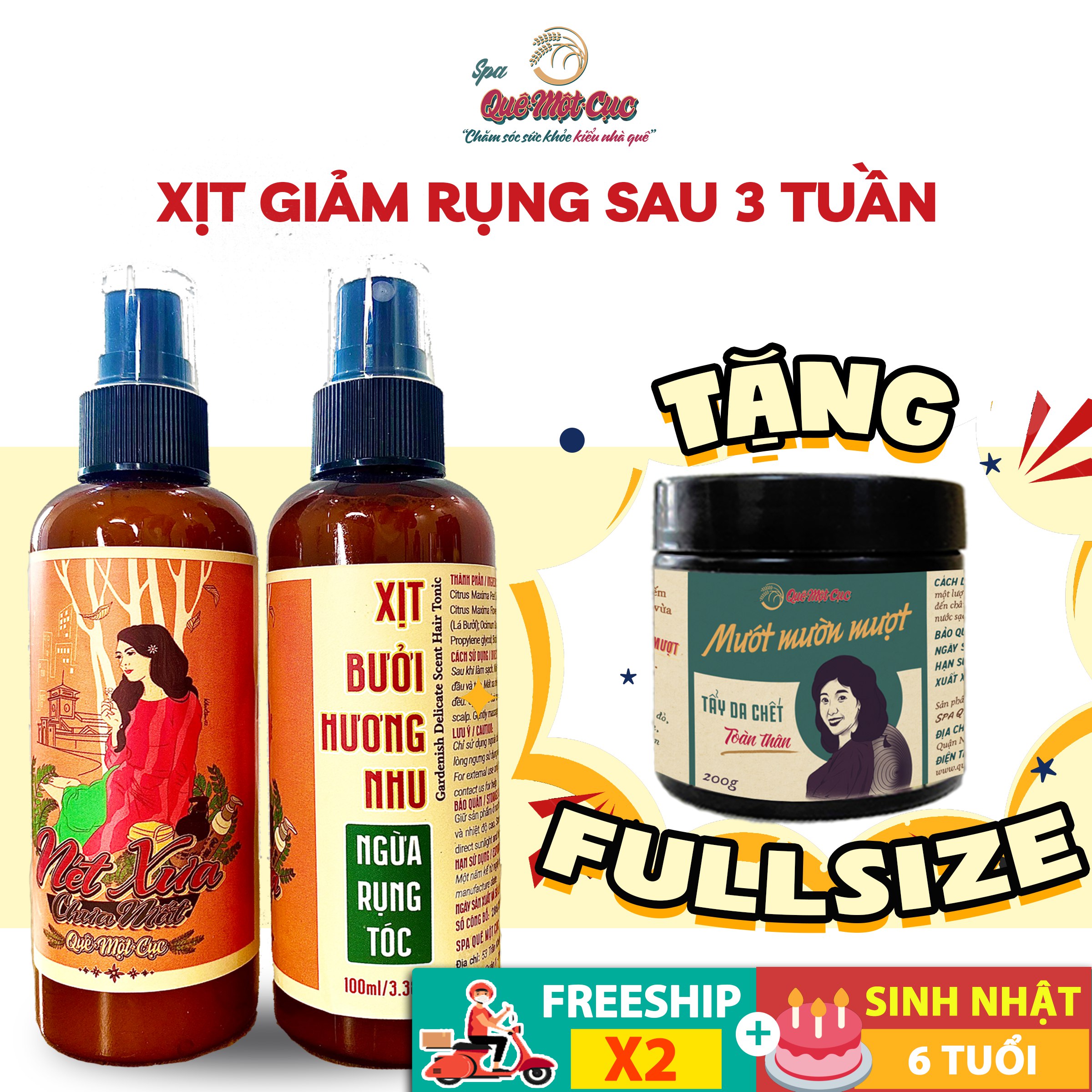 Xịt dưỡng tóc bưởi, hương nhu, giảm, chống rụng, dưỡng tóc mềm, vào nếp QUÊ MỘT CỤC hương bưởi 100ml (trong suốt)