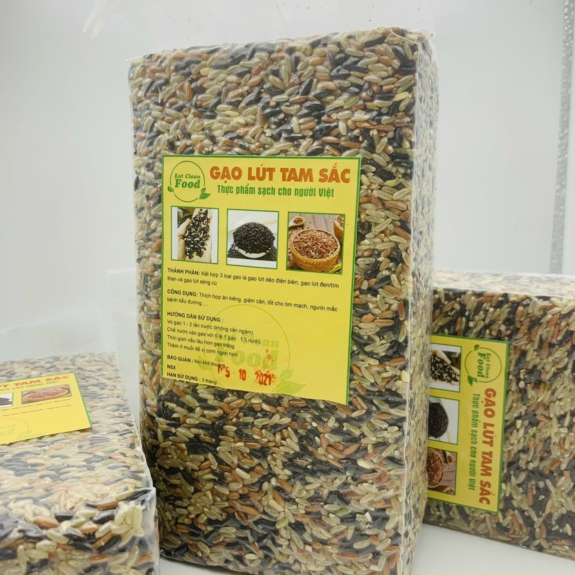 Gạo lứt tam sắc, gạo lứt mix 3 loại gạo lứt dẻo điện biên/gạo lứt tím than,đen/gạo lứt séng cù (1kg)