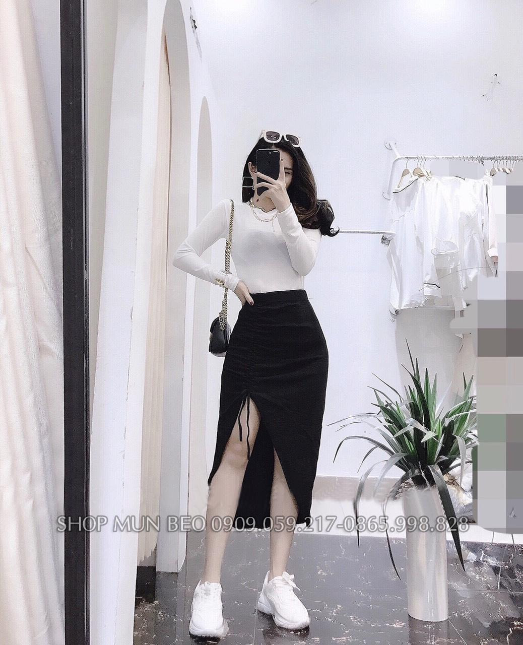 Chân váy rút dây vá áo tay daì mẫu mới