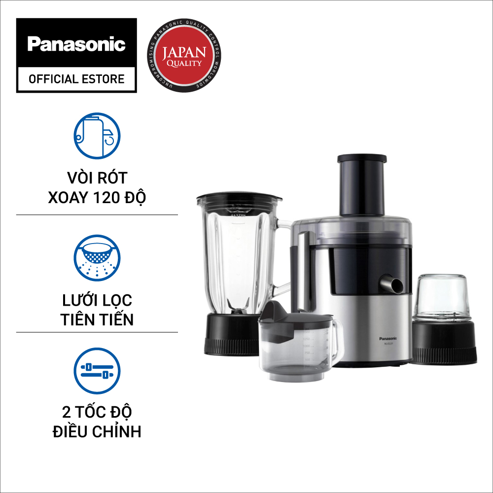 Máy xay đa năng panasonic mj-dj31sra - xuất xứ malaysia - công suất 800w - kèm 2 cối xay và 1 cốc đựng nước ép - ống tiếp nguyên liệu 75mm - 2 tốc độ - bảo hành 12 tháng - hàng chính hãng